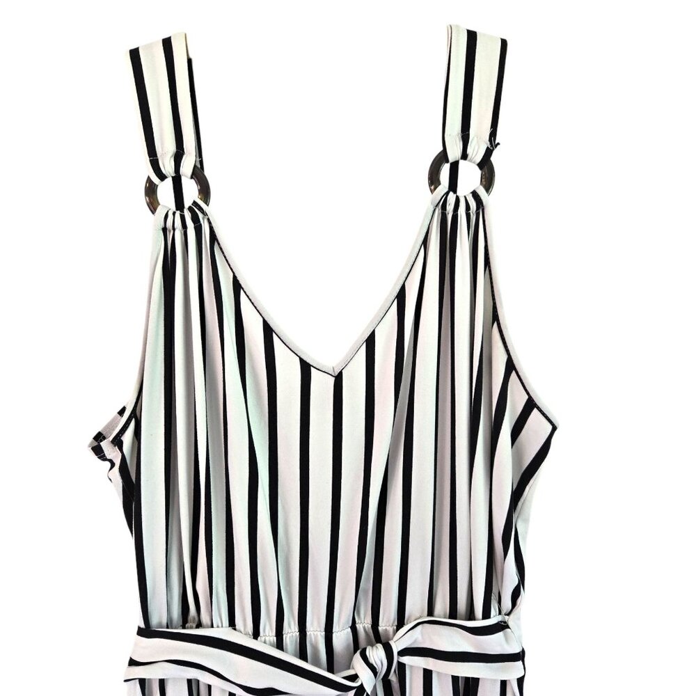 Vibe Sportswear 2X Womens Bue & White Striped Knit Maxi Dress Tie Belt - Picture 4 of 10